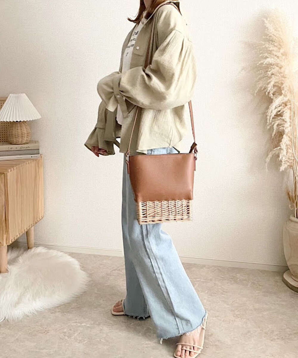 LA BAGAGERIE 【maison vert】【柳バスケット使用】コンビスクエアかごバッグ 