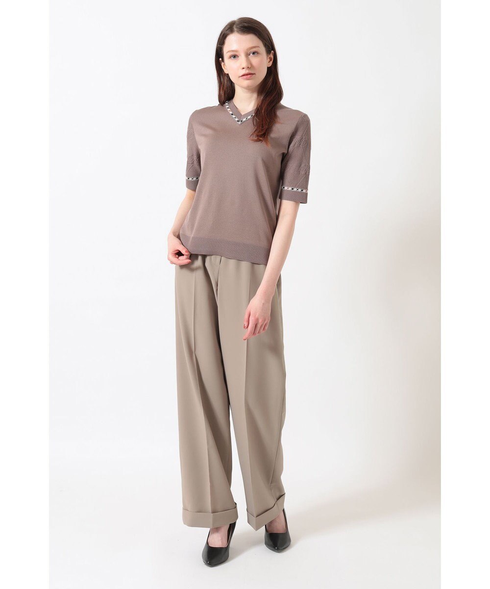DAKS コットン混ストレッチ ロゴメッシュスリーブ Vネックプルオーバー 