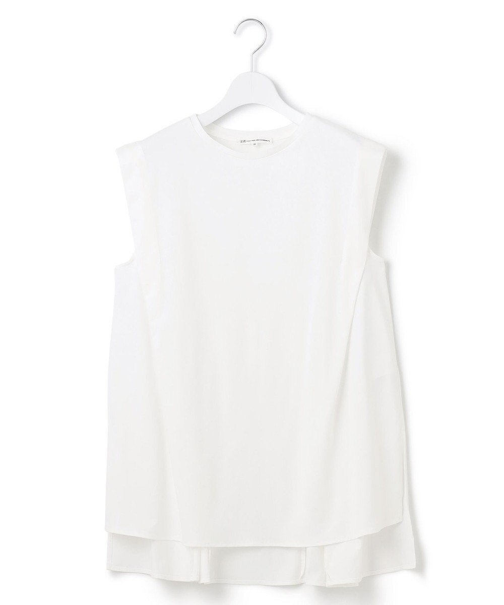 23区 L 【洗える】コンパクトヤーン フレアデザイン ノースリーブ カットソー 