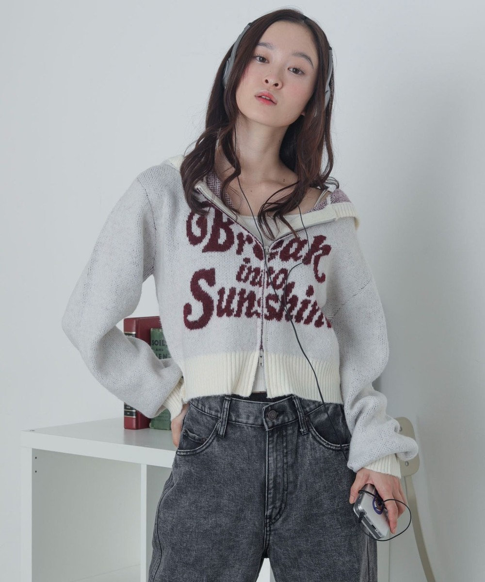 WEGO フラッフィーグラフィックジャガードニットZIPパーカー 