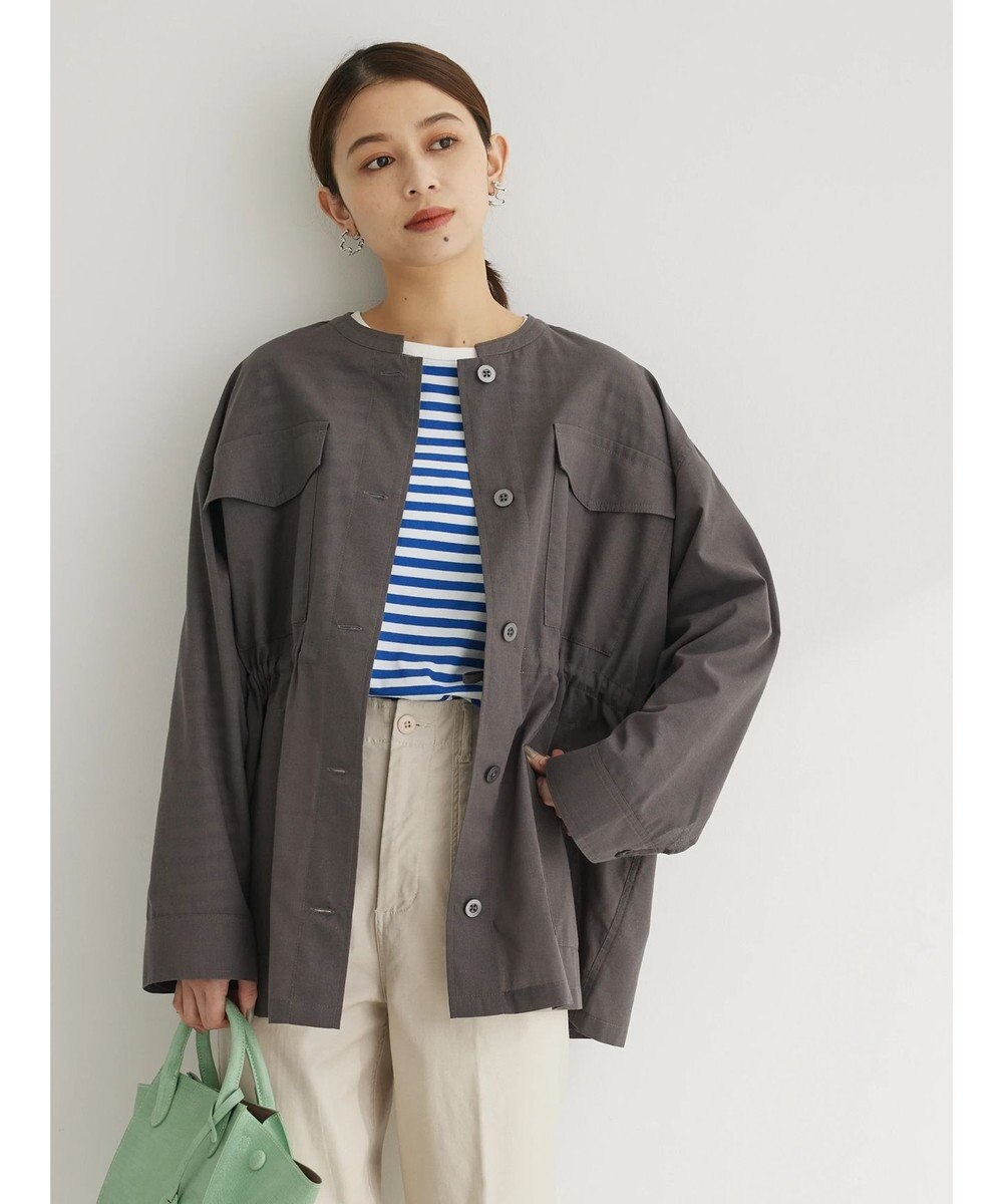 Green Parks 綿麻混ノーカラーブルゾン 