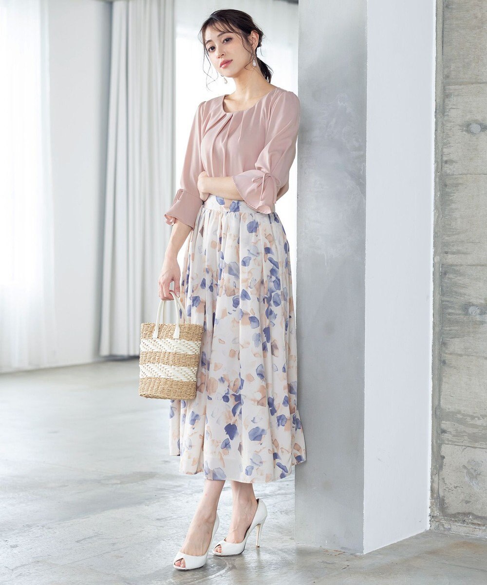 Tiaclasse 【洗える】リボン付きタックフレア袖ブラウス 