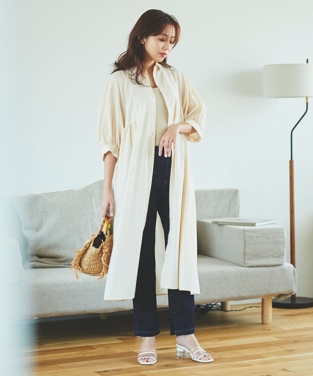 Feroux 【洗える】パフスリーブシャツ ワンピース 