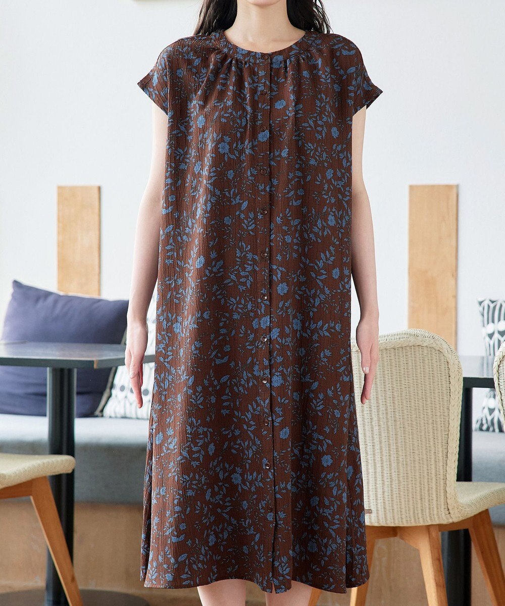 Tiaclasse L ボタニカル柄シャツワンピース 