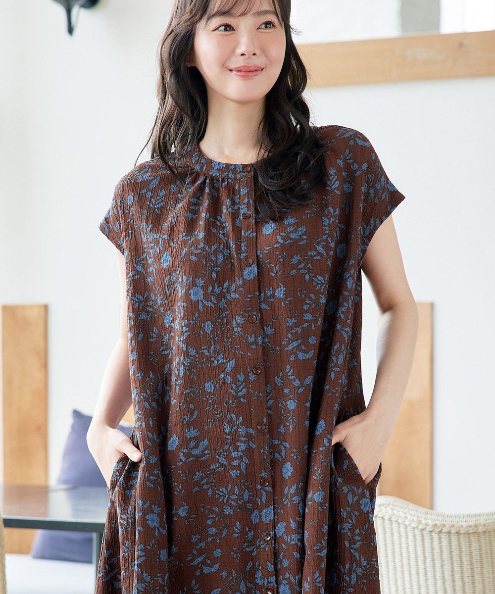 Tiaclasse L ボタニカル柄シャツワンピース 