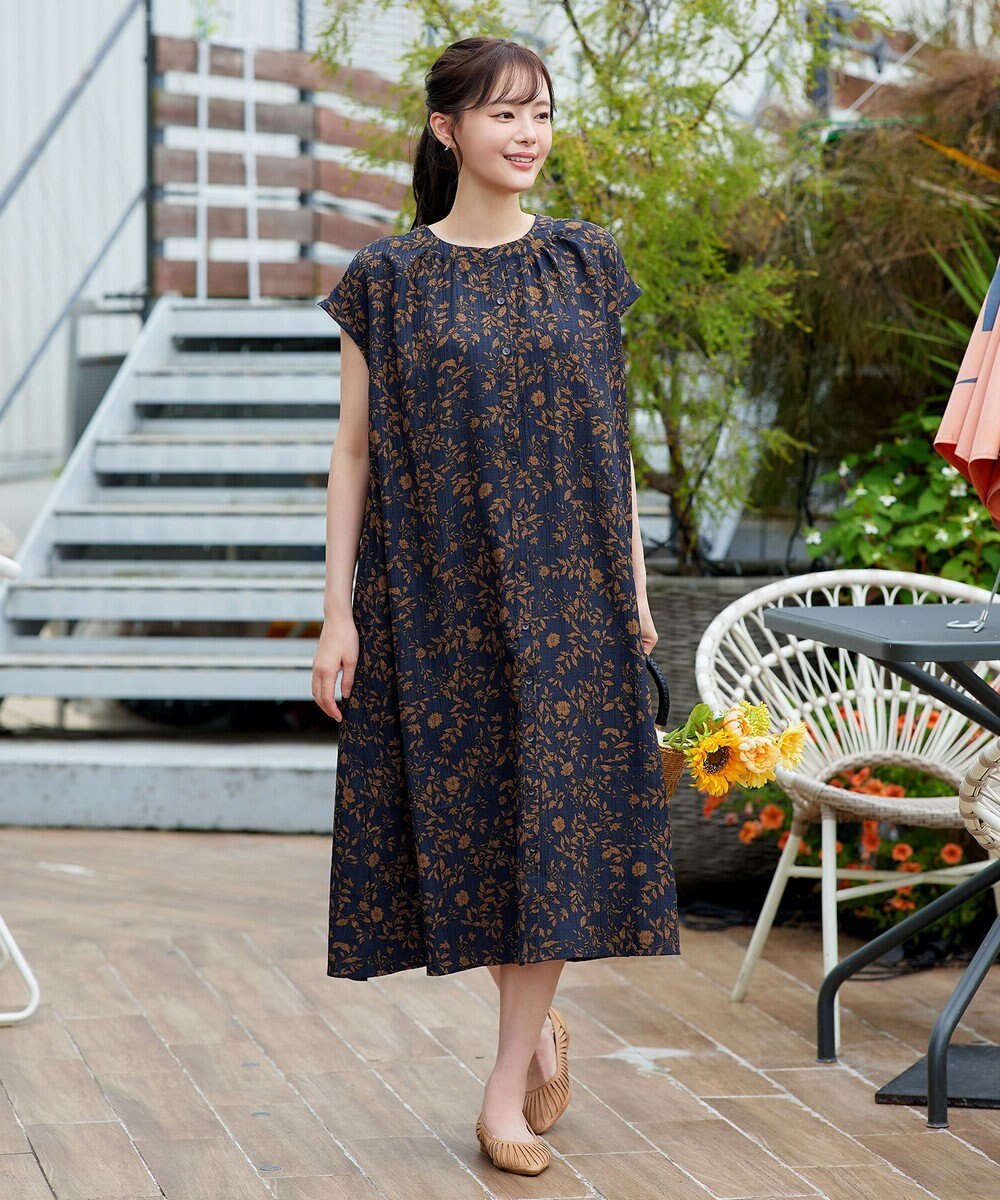 Tiaclasse L ボタニカル柄シャツワンピース 