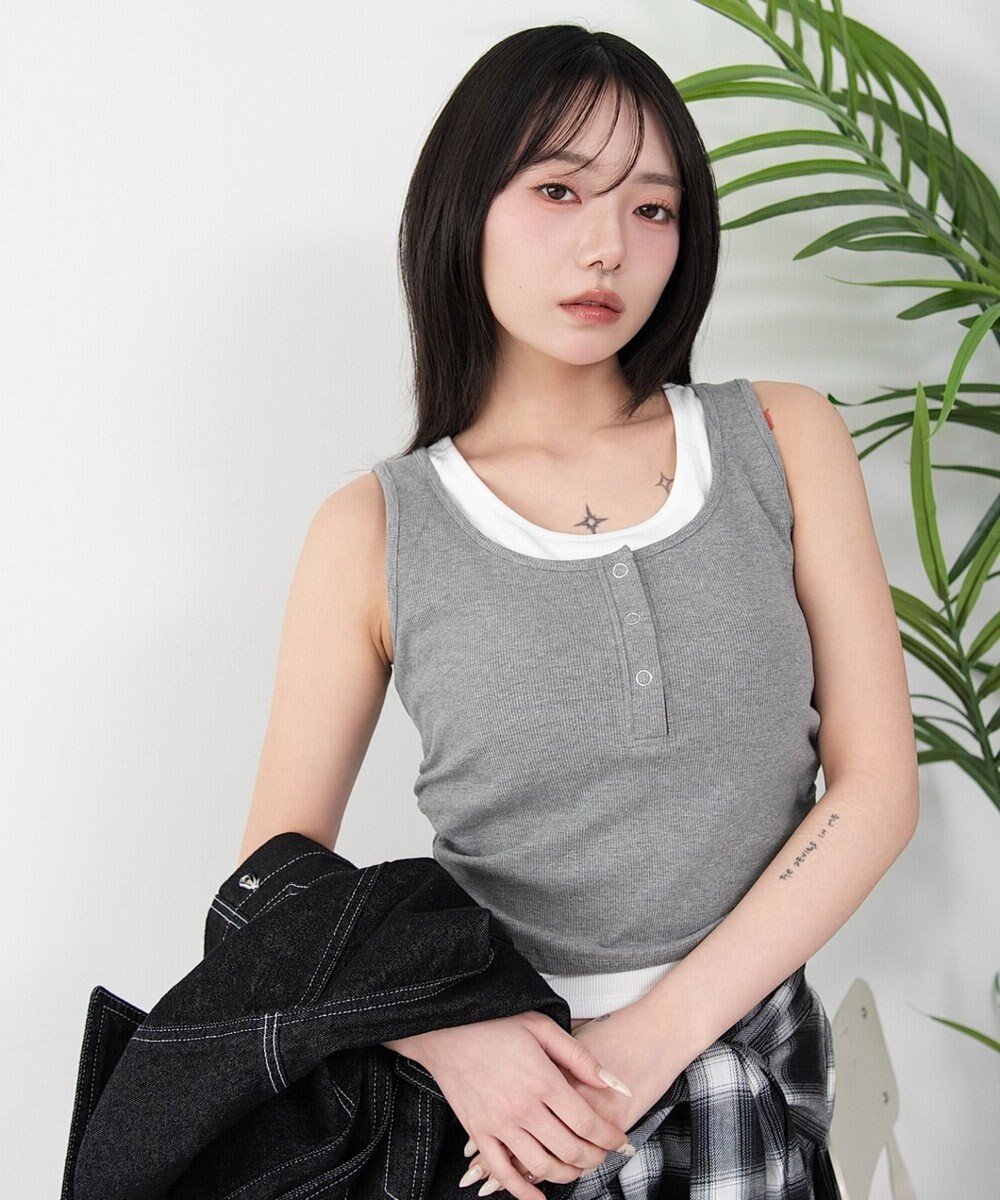 WEGO 【カップ付き】レイヤードデザインカップインタンク 