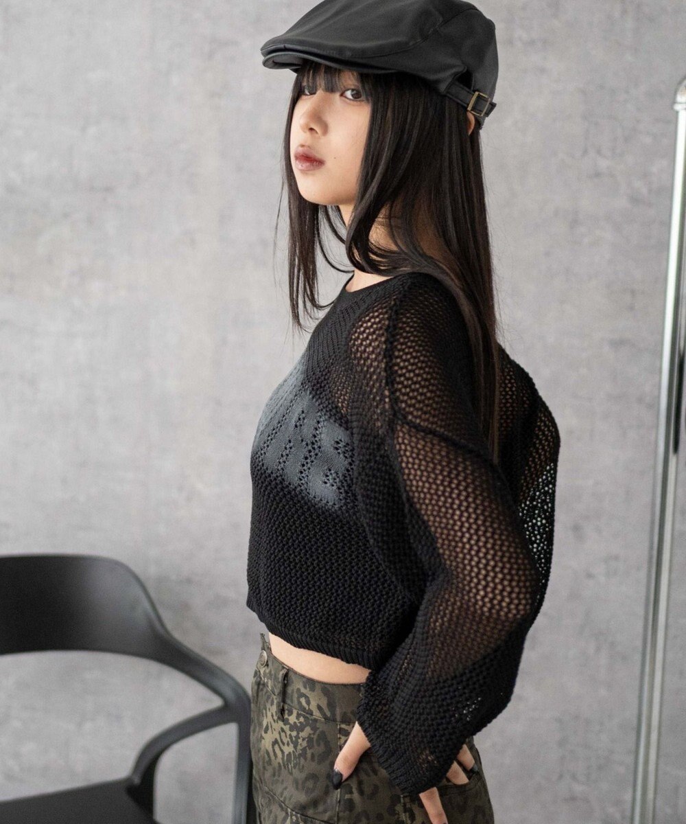 WEGO スプレーロゴジャガードメッシュニット 