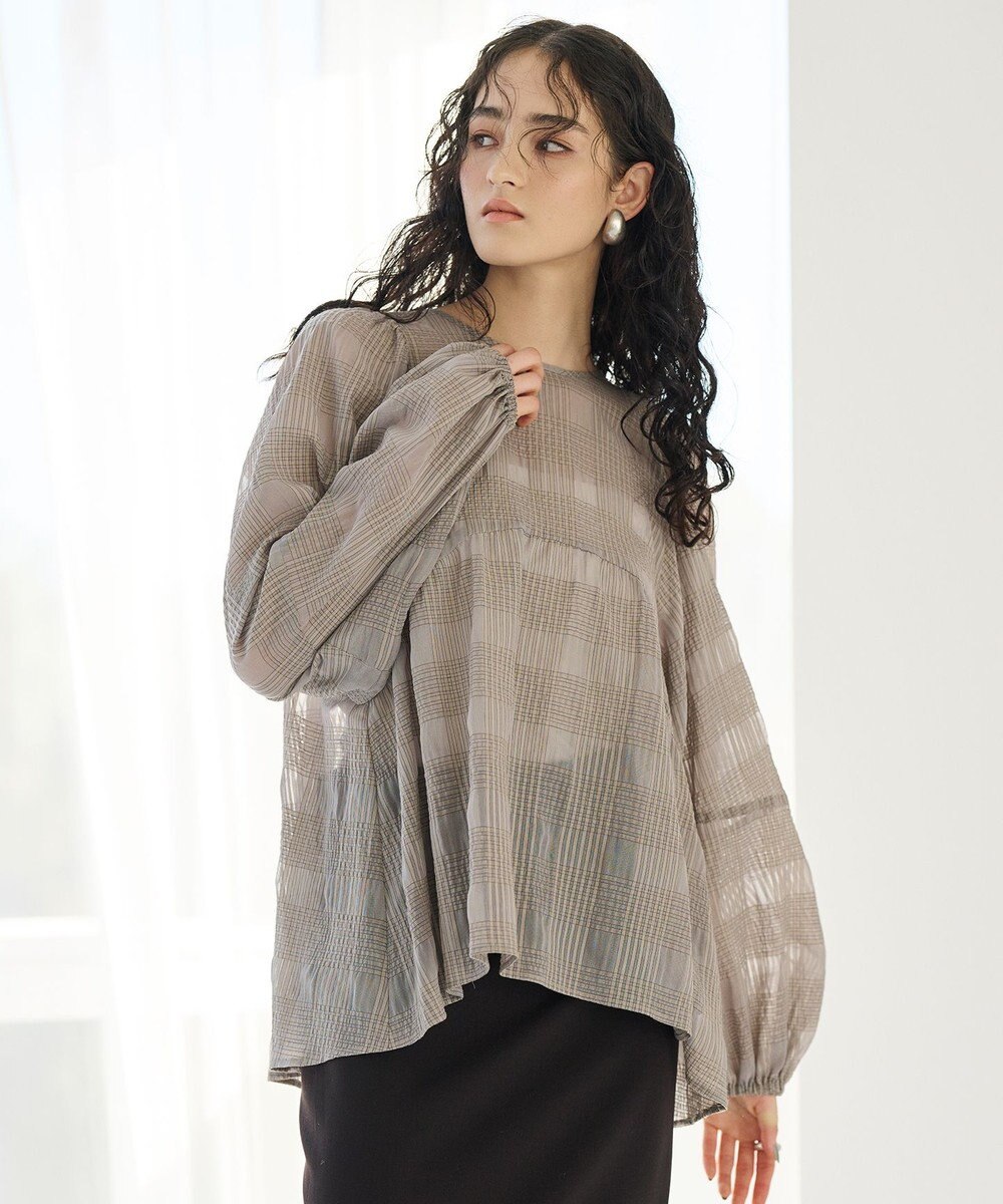 #Newans シアーチェックボリュームブラウス 