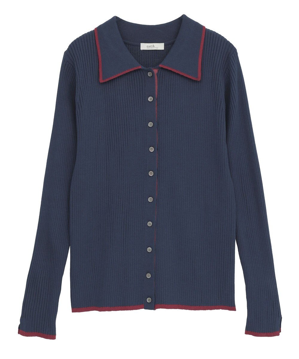 earth music&ecology バイカラートリムロングニットカーディガン 