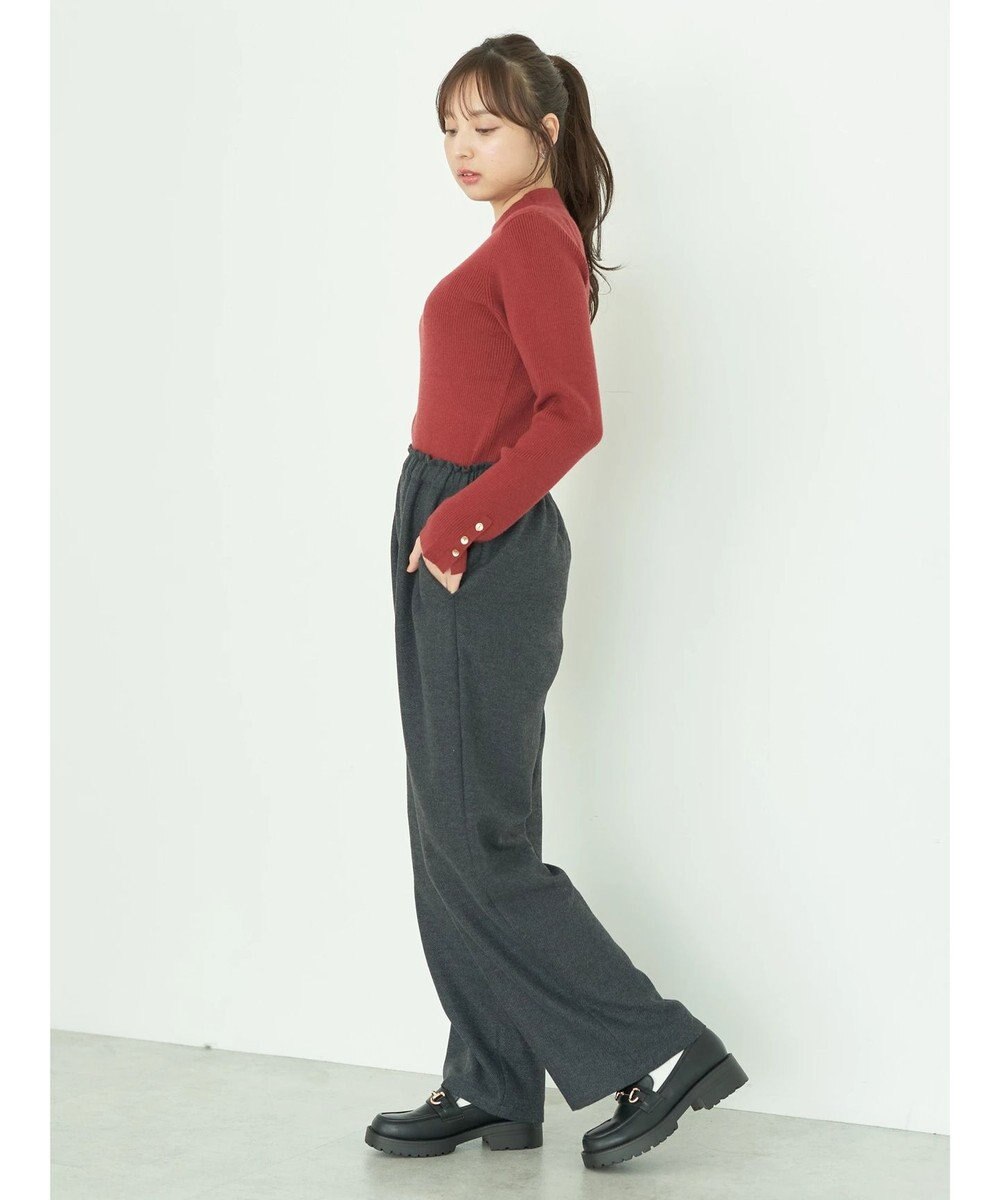 earth music&ecology ゴールド釦スリーブリブプルオーバー 