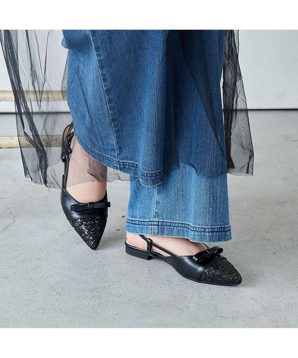 MODE ET JACOMO <carino>グリッターコンビフラットシューズ 