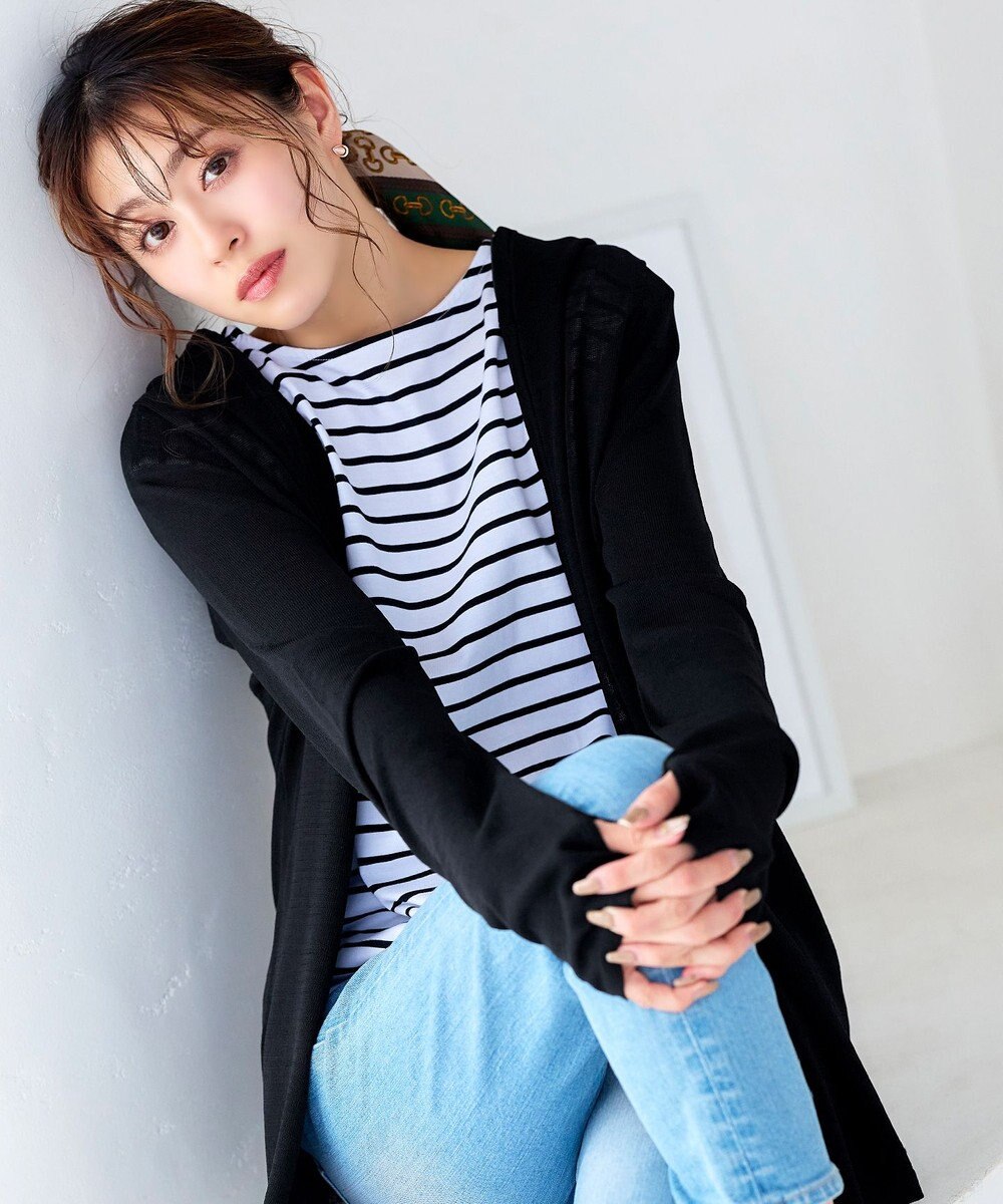 Tiaclasse 【洗える】UVケア機能付きサマーニットロングジップパーカー 