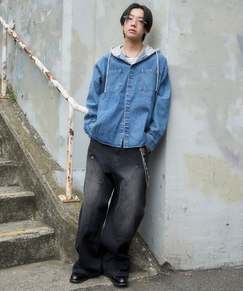 WEGO デニムフードシャツ（LS） 