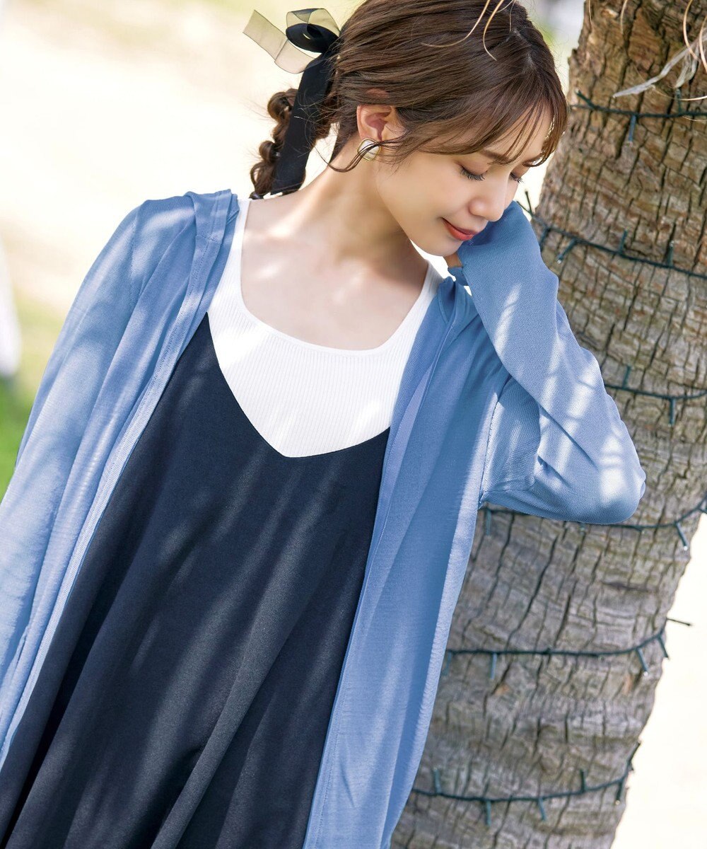 Tiaclasse 【洗える】UVケア機能付きサマーニットロングジップパーカー 