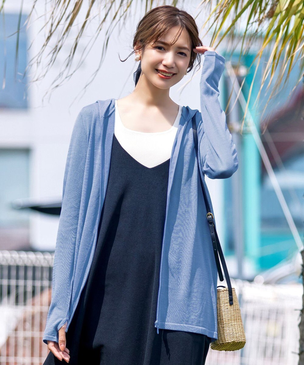 Tiaclasse 【洗える】UVケア機能付きサマーニットロングジップパーカー 