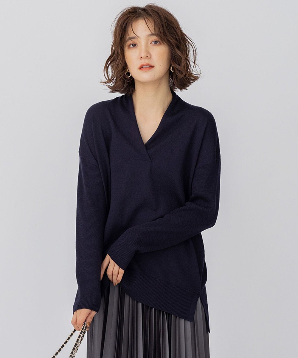 23区 S 【10色展開】ウーステッドウール 重ね襟Vネック ニット 
