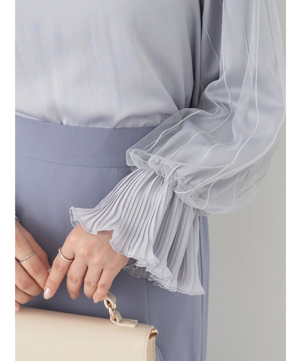 earth music&ecology チュール袖スタンドカラートップス 