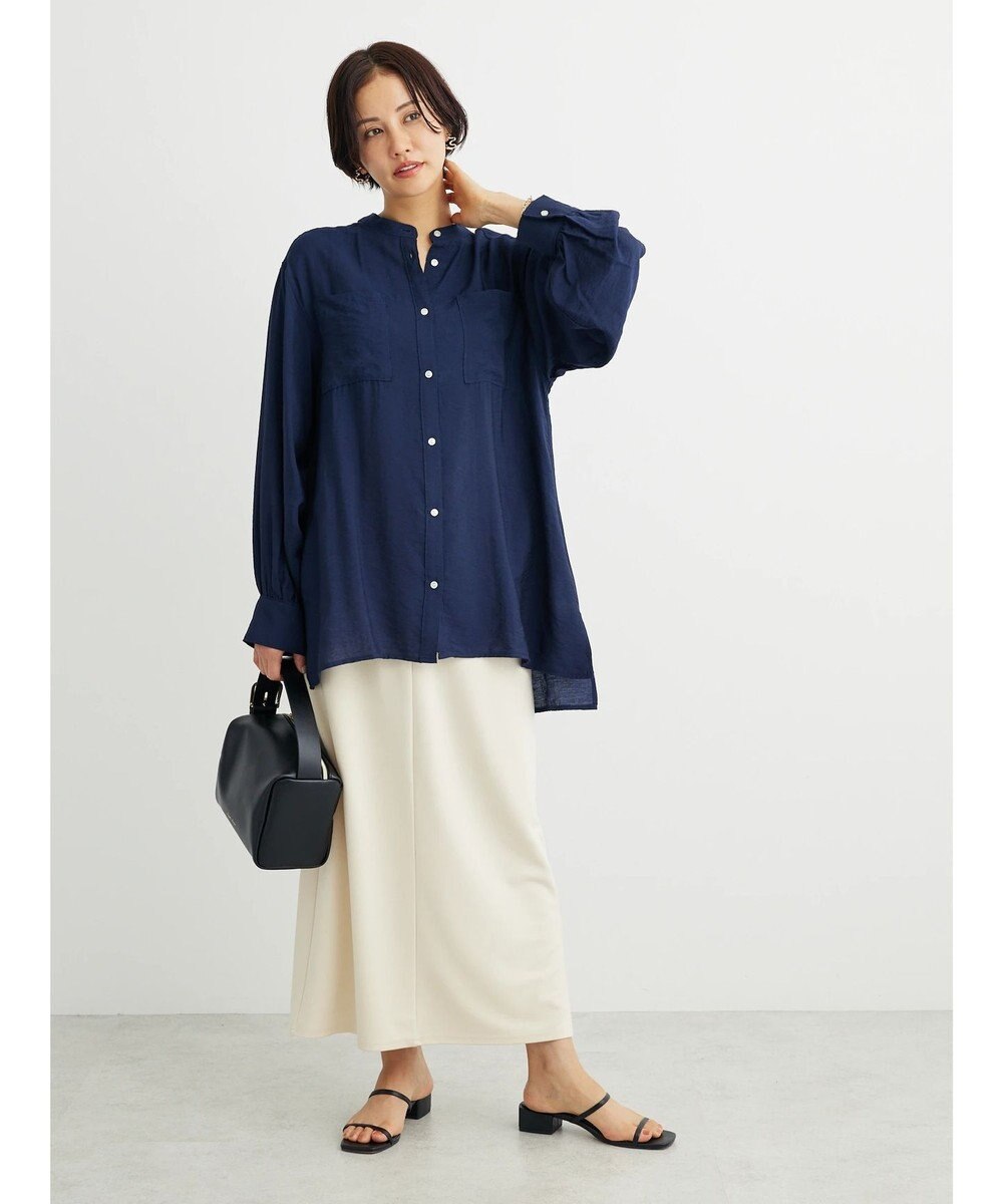 Green Parks バンドカラーポケット付きシアーシャツ 