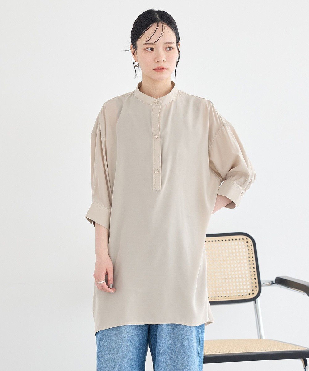 earth music&ecology スタンドカラーオーバーチュニックシャツ 