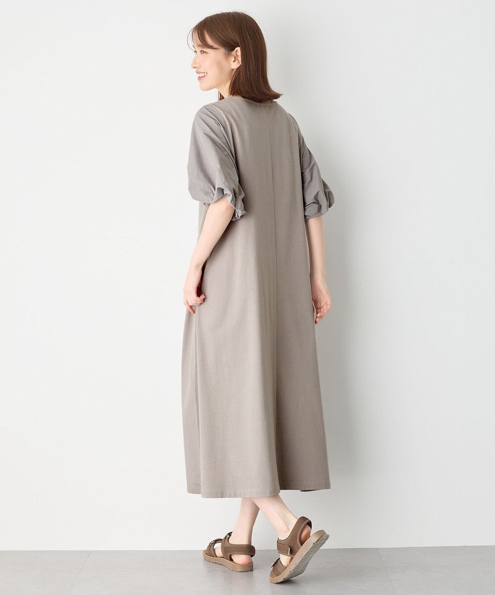 ANY 異素材コンビ ボリュームスリーブワンピース 