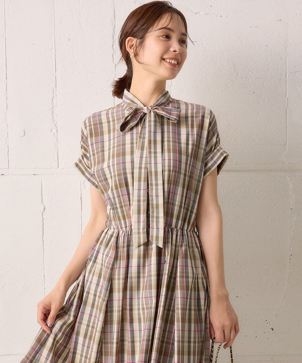 組曲 【リボンタイ付き】シアーツイルチェック ワンピース 