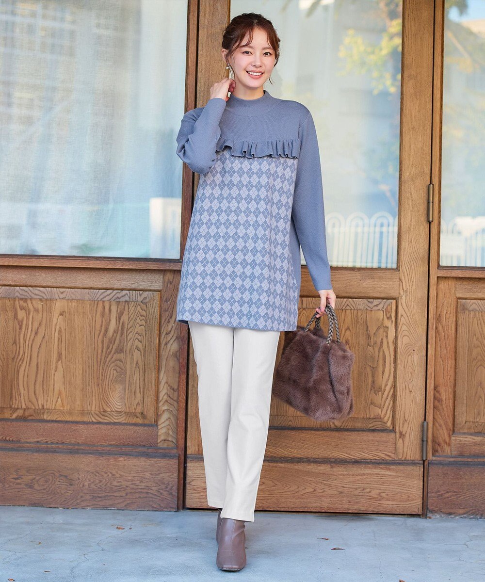 Tiaclasse アーガイルジャガードフリルチュニック 