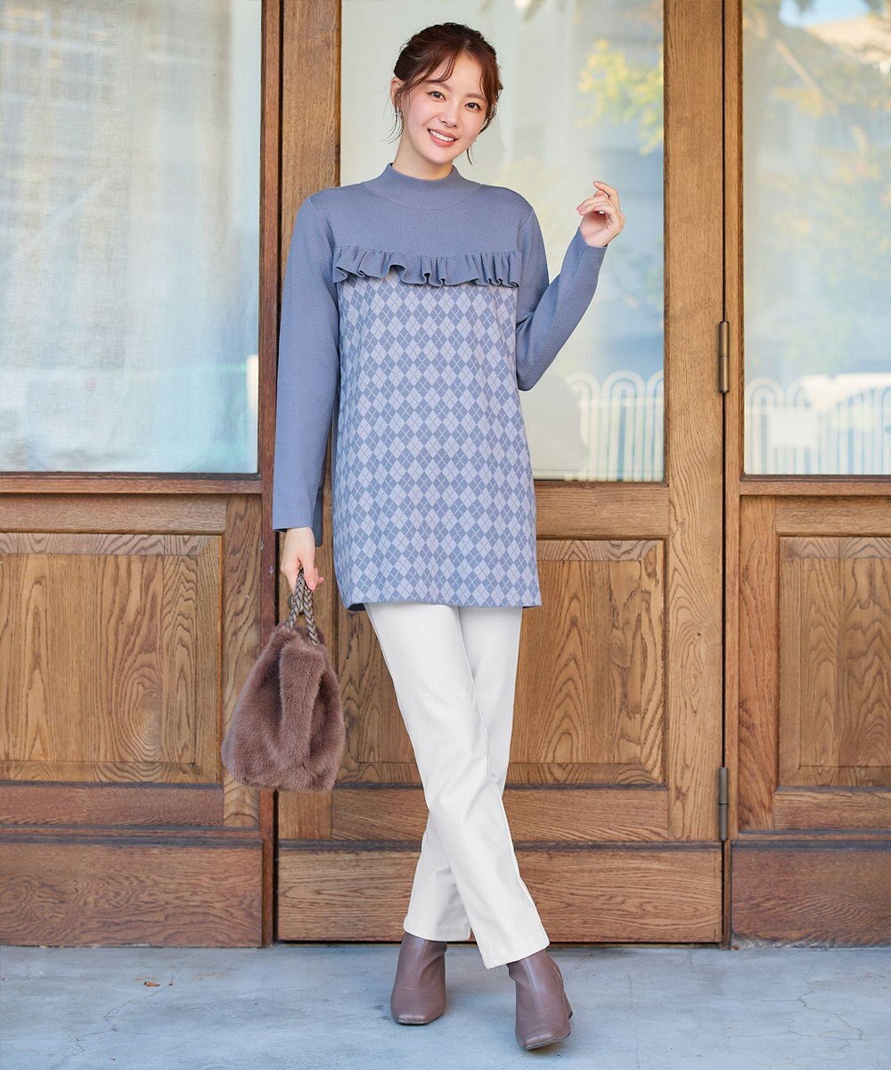 Tiaclasse アーガイルジャガードフリルチュニック 