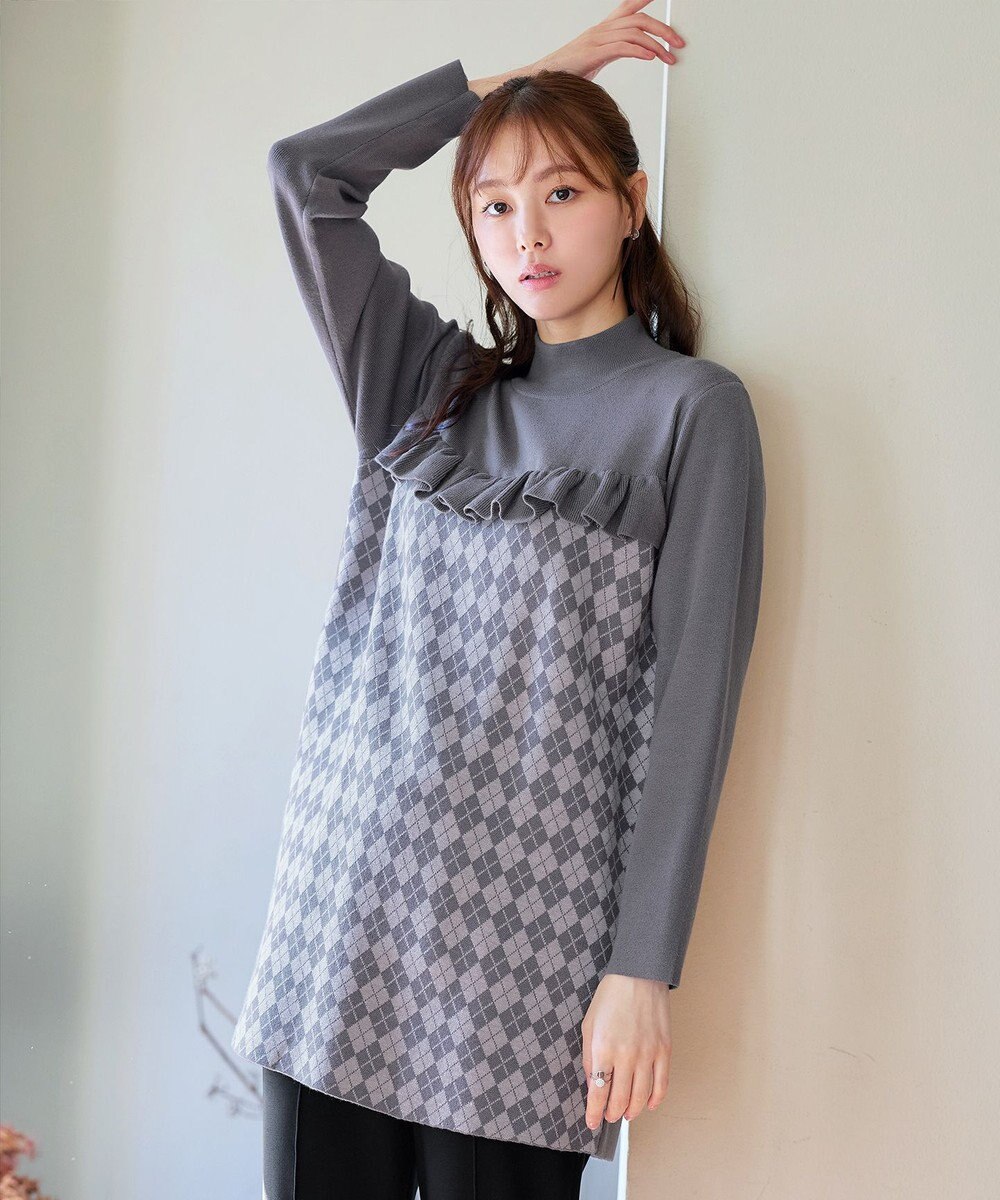 Tiaclasse アーガイルジャガードフリルチュニック 