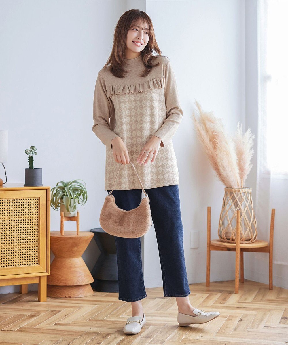 Tiaclasse アーガイルジャガードフリルチュニック 