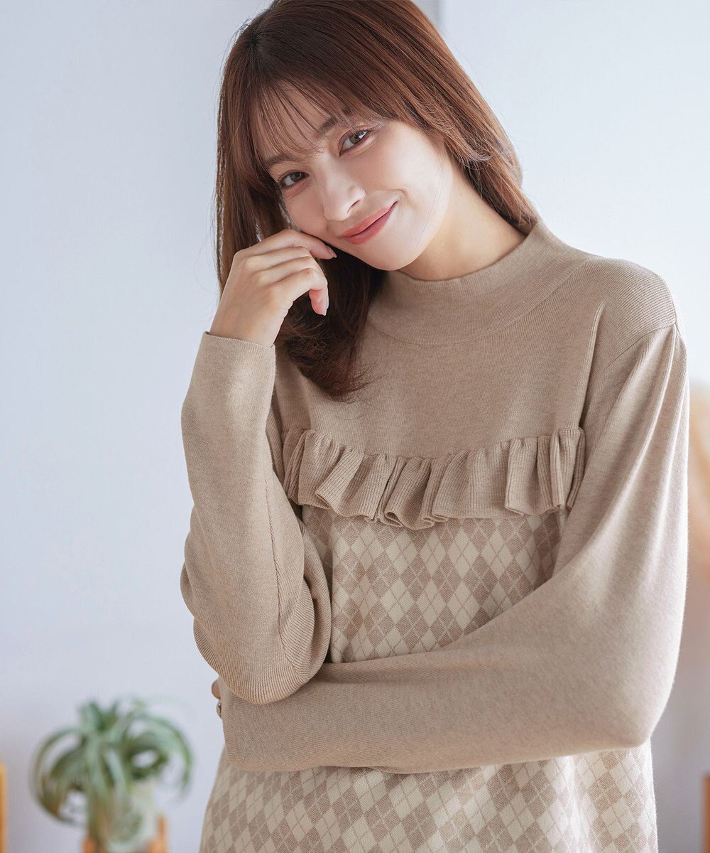 Tiaclasse アーガイルジャガードフリルチュニック 