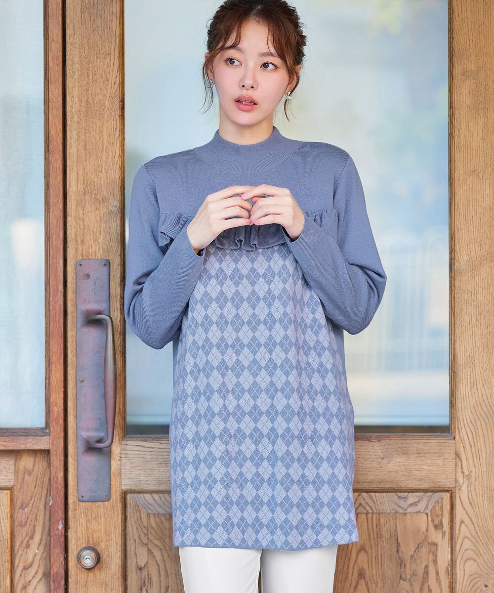 Tiaclasse アーガイルジャガードフリルチュニック 