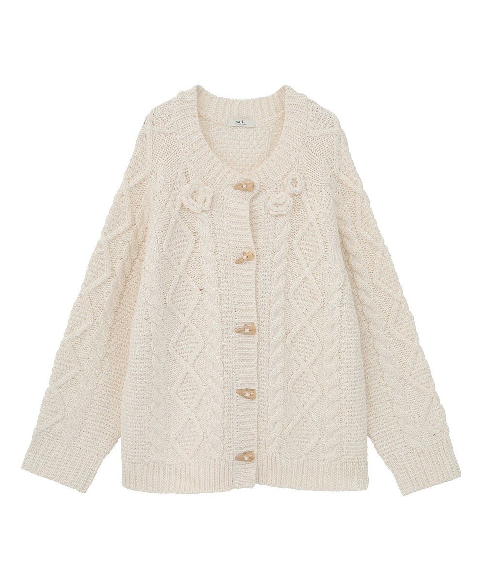 earth music&ecology 【一部予約】フラワーモチーフトグルボタンニットカーディガン 