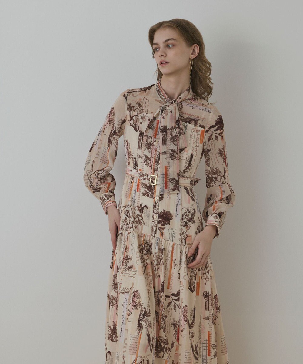 GRACE CONTINENTAL ロゴフラワ－プリントボウタイワンピース 