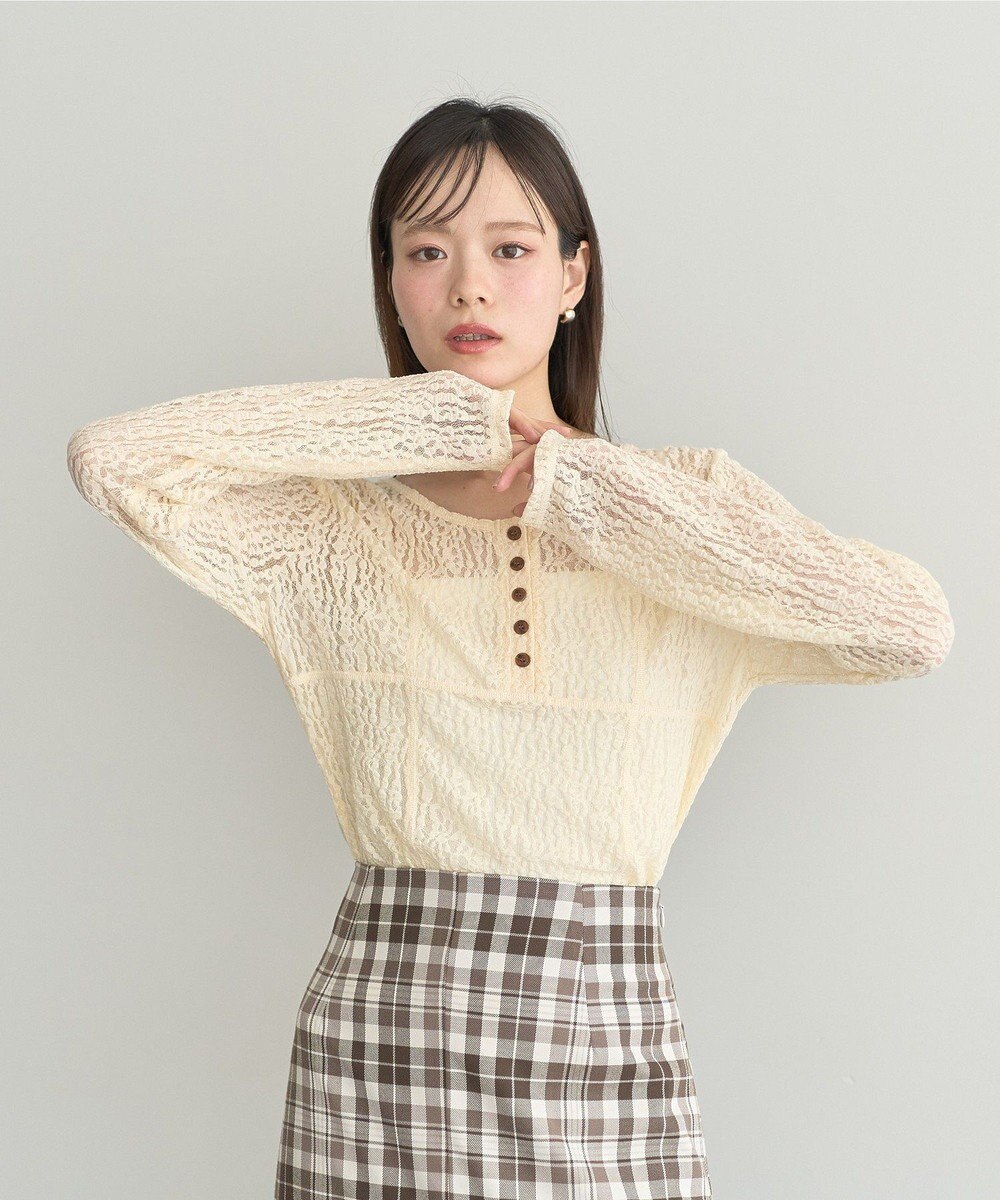 earth music&ecology フロントボタンレースプルオーバー 