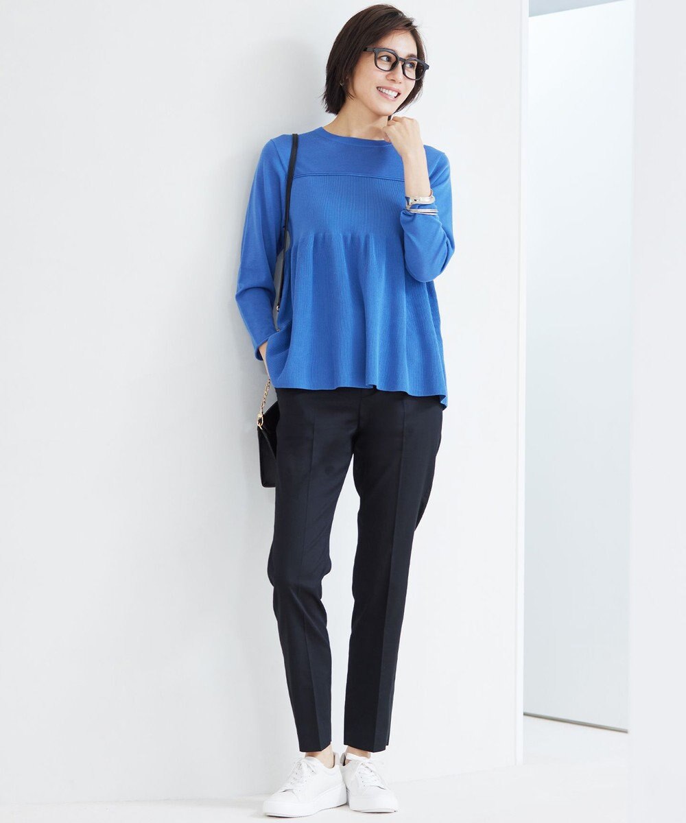 自由区 L 【洗える】ドライコットンハイゲージペプラム ニット 