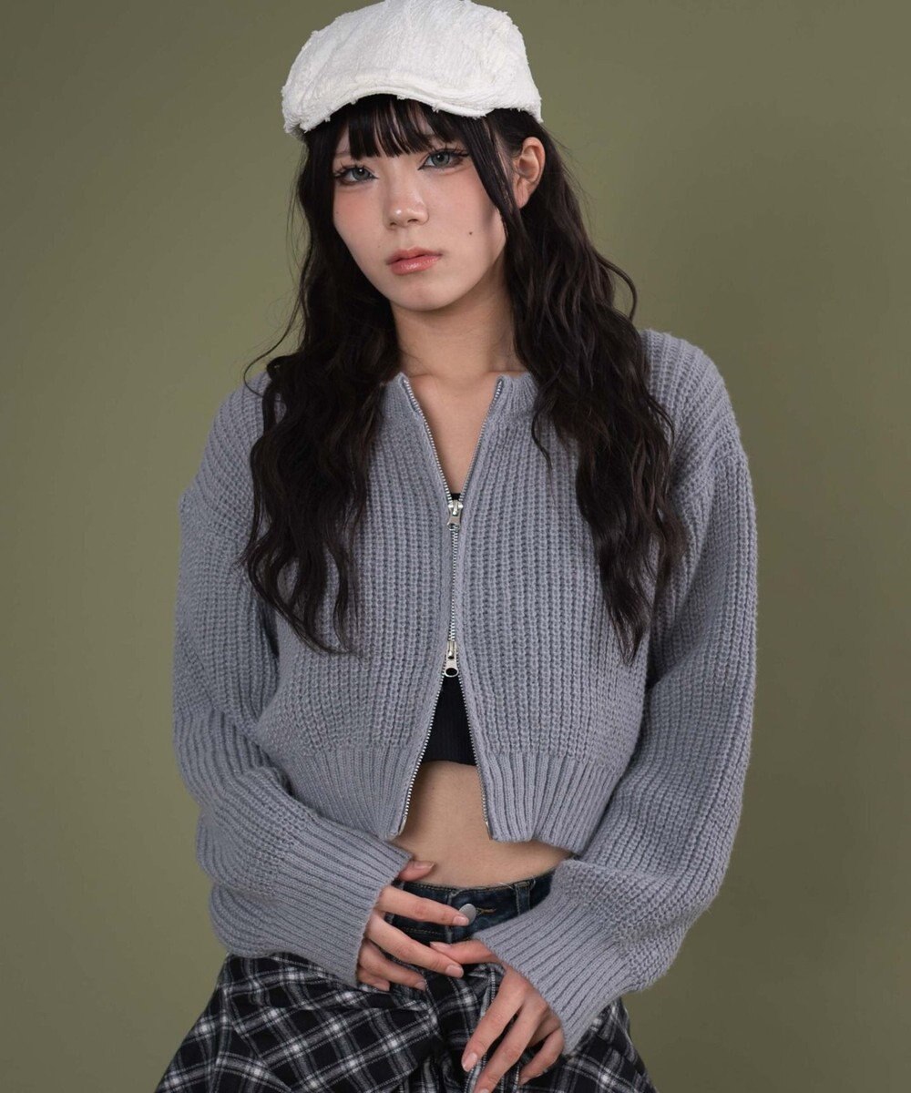 WEGO ダブルZIPニットカーデ 