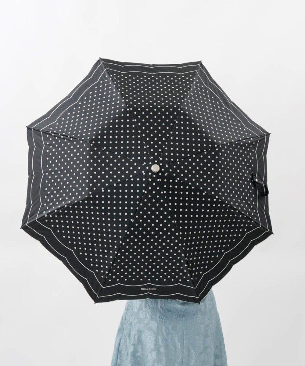 AURORA 【 NINA RICCI（ニナリッチ）】水玉プリント＆ビックスカラップ刺しゅう（折りたたみ傘） 