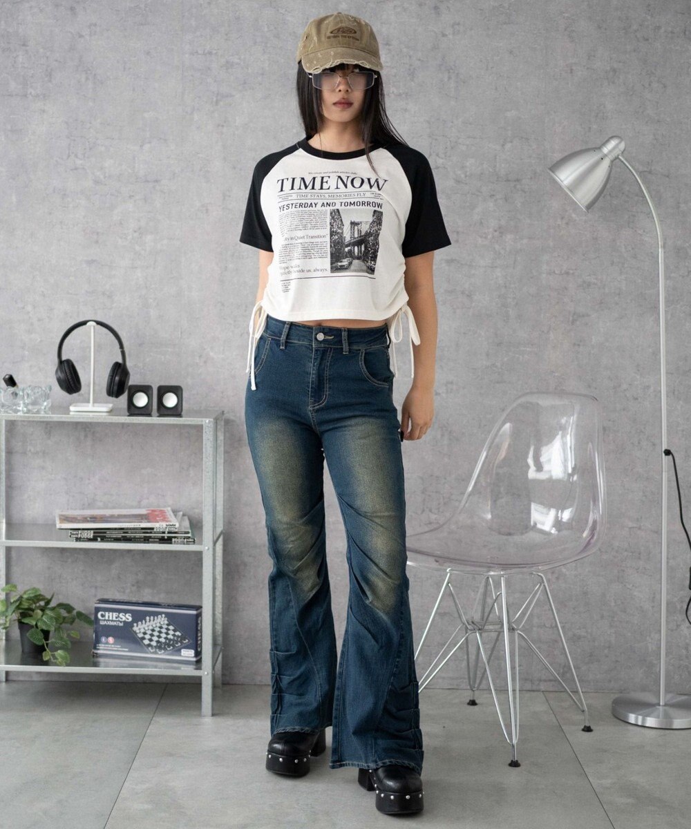 WEGO グラフィックショートサイドリボンドロストT 