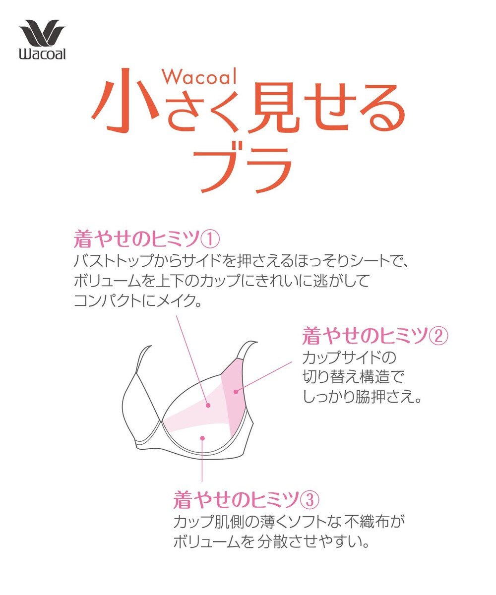 WACOAL 【小さく見せるブラ】 シンプル ブラジャー 着やせ効果 コンパクトにメイク バストの突出をおさえる 背中の段差を軽減 大きいサイズ レディース BRB452 /ワコール 