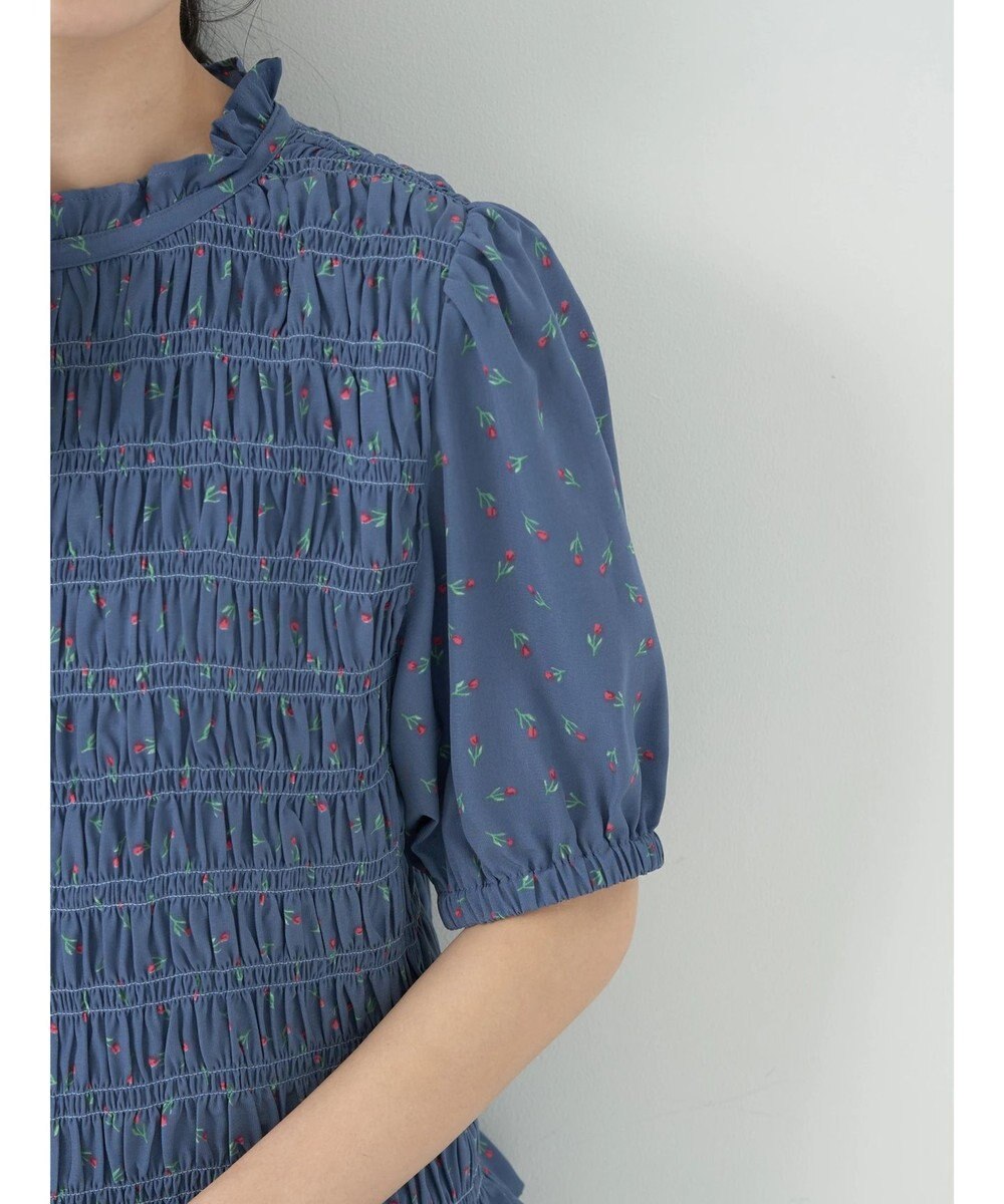 earth music&ecology 花柄パフスリシャーリングブラウス 