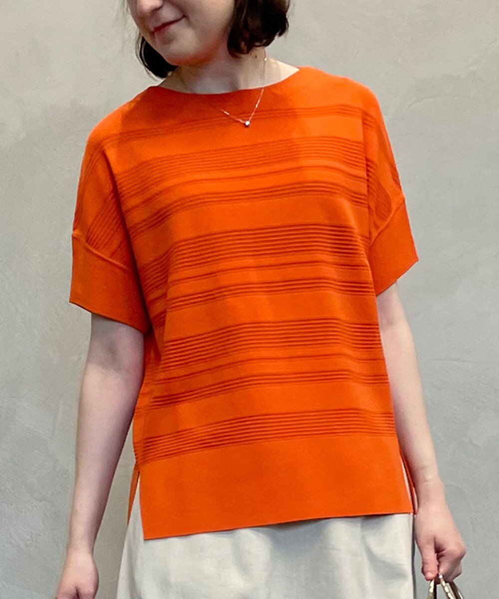 自由区 L 【洗える】クレープストレッチボーダー ニット 