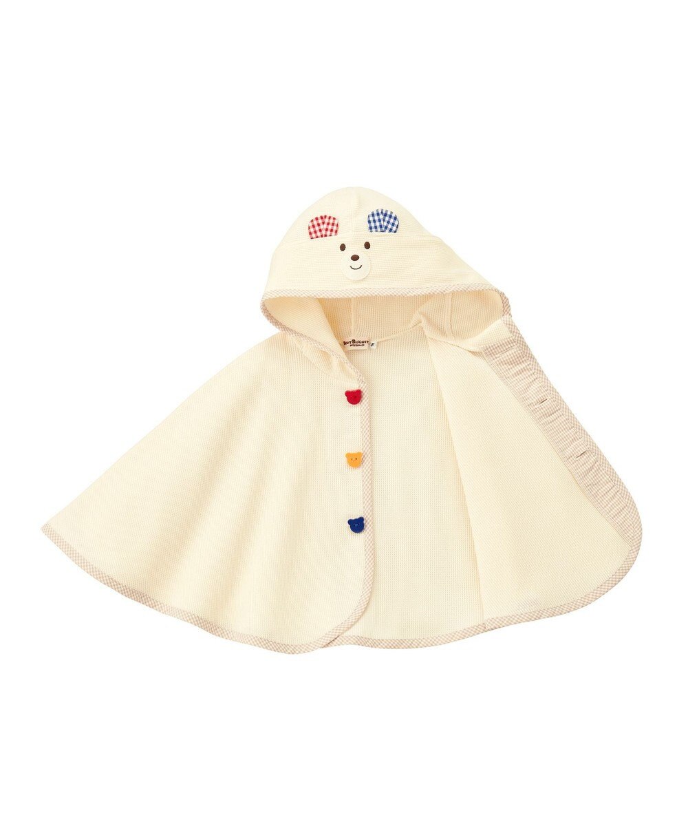 MIKI HOUSE HOT BISCUITS 【70-90cm】 顔ドン ワッフル素材 おでかけポンチョ 