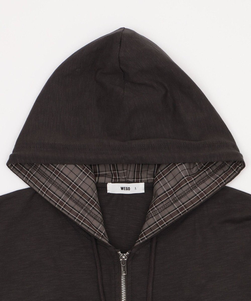 WEGO 【ユニセックス着用ITEM/MLサイズ展開】スラブチェックロゴジップパーカー 