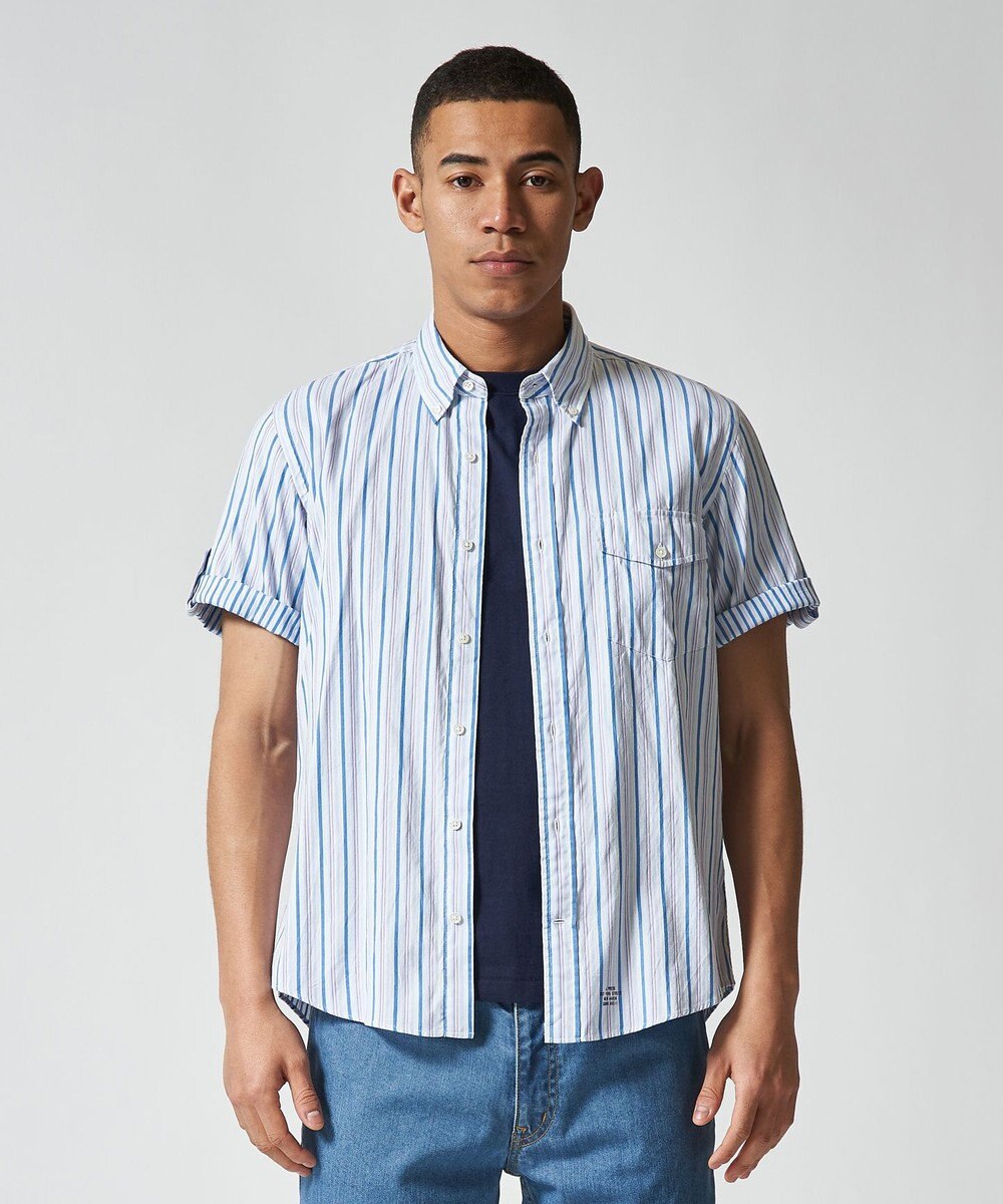 J.PRESS MEN オーガニックコットンダブルチューブマルチストライプシャツ 