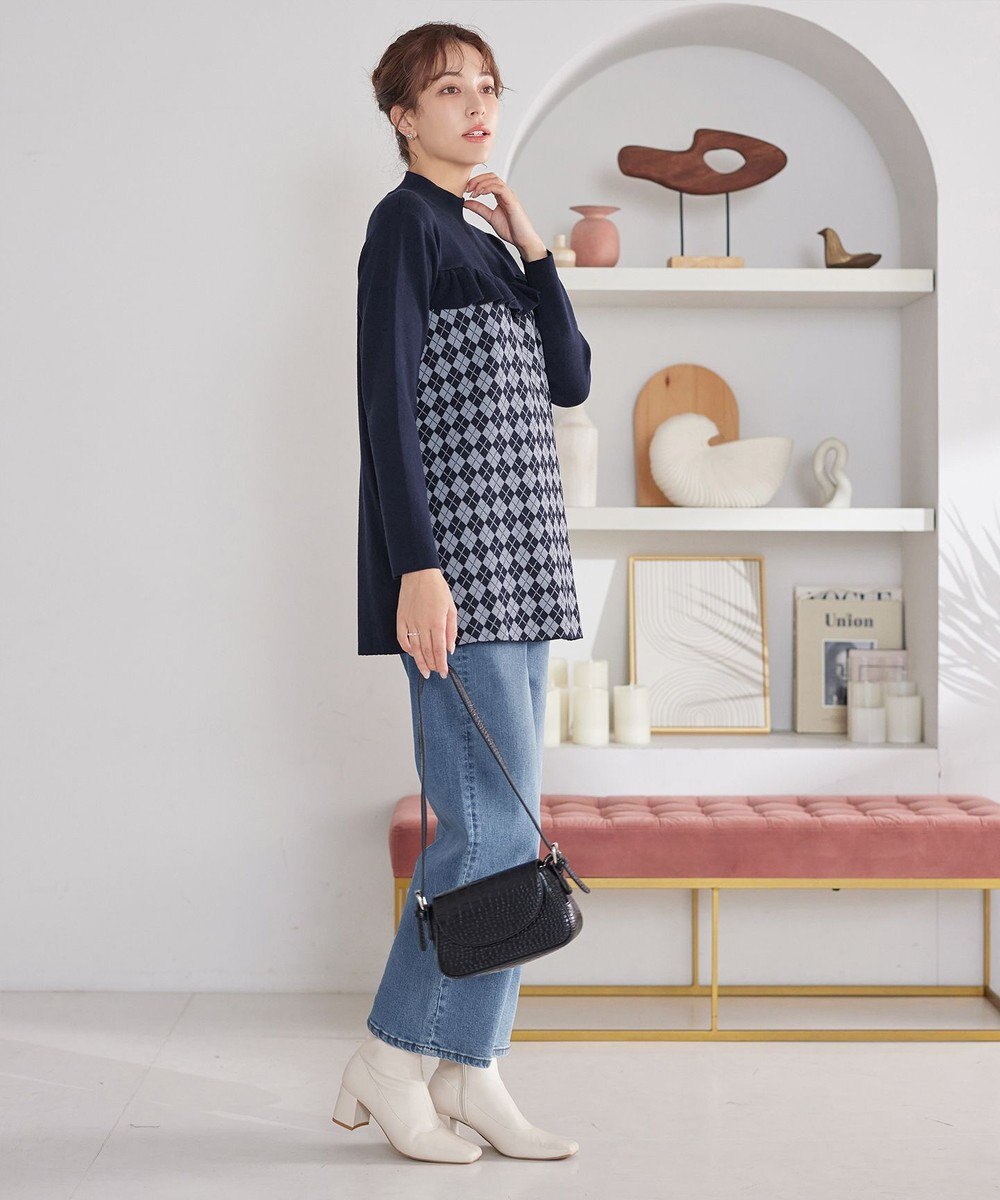 Tiaclasse アーガイルジャガードフリルチュニック 