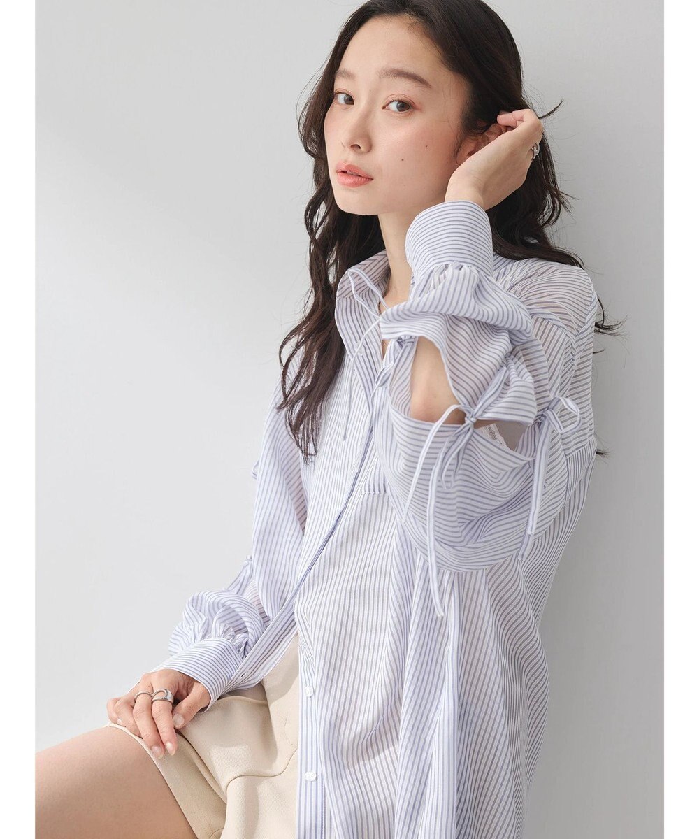 earth music&ecology 袖スリットリボンロングシャツ 