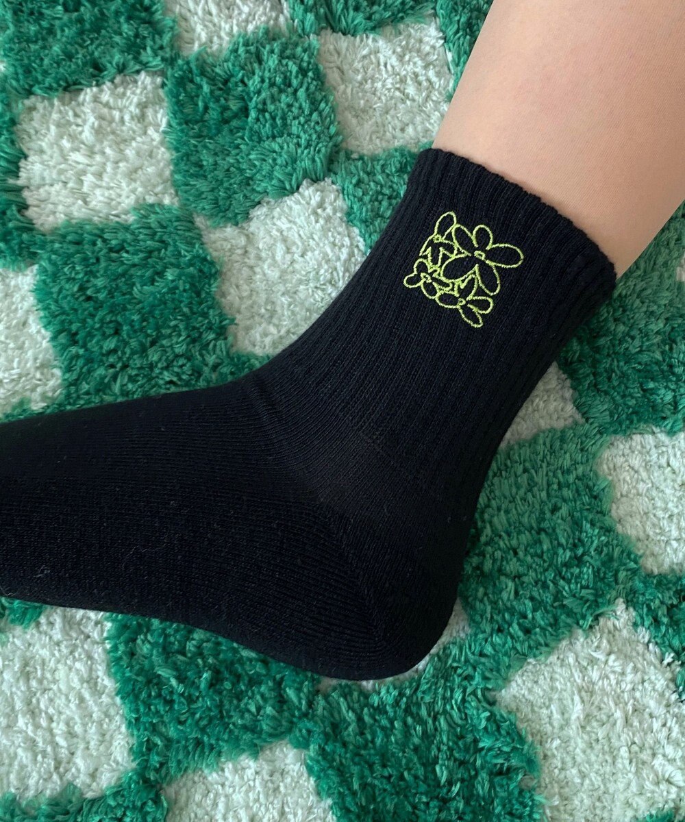 WEGO 底パイル刺繍デザインソックス（丈14㎝） 