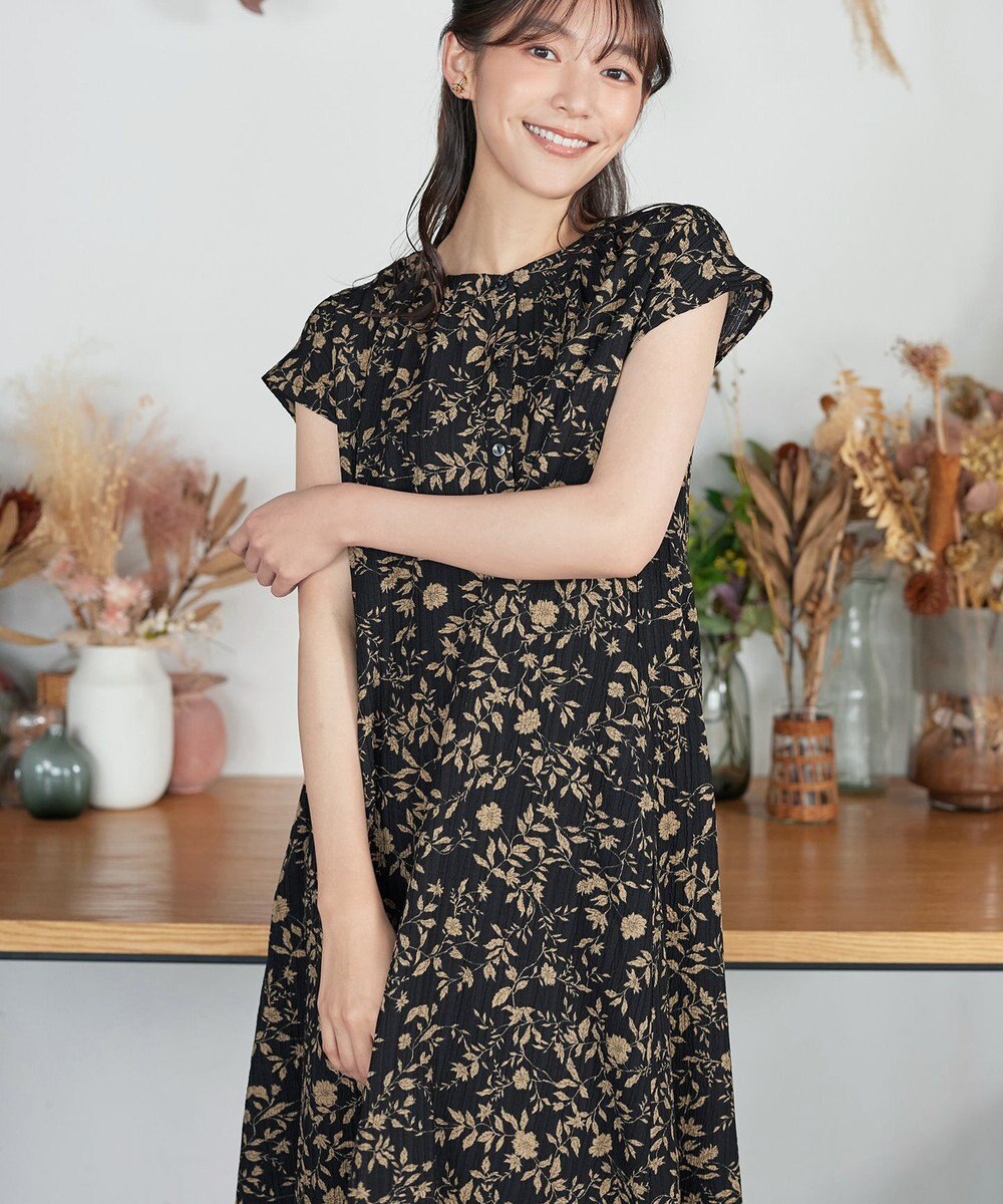 Tiaclasse L ボタニカル柄シャツワンピース 