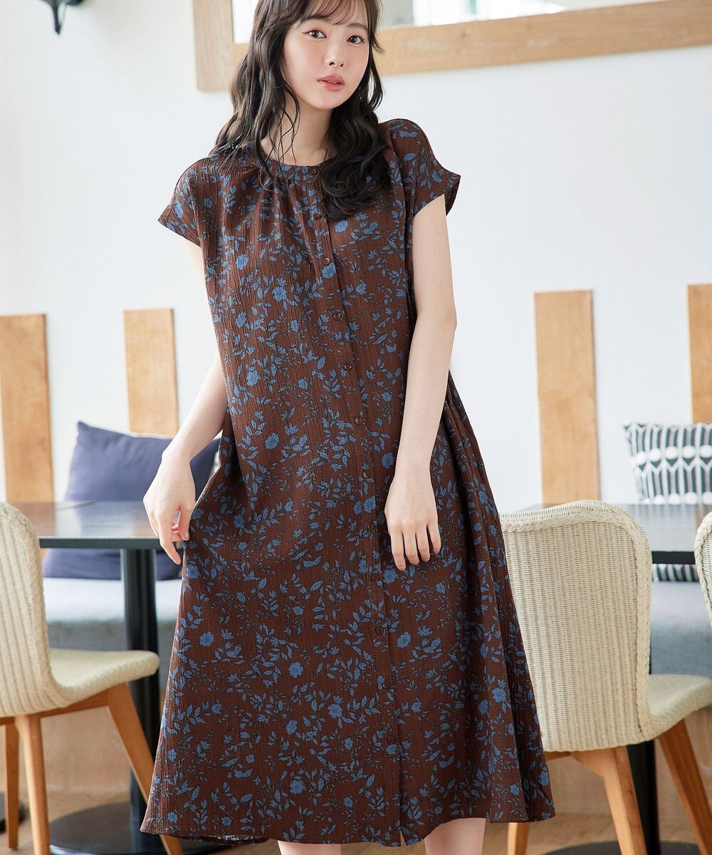 Tiaclasse L ボタニカル柄シャツワンピース 